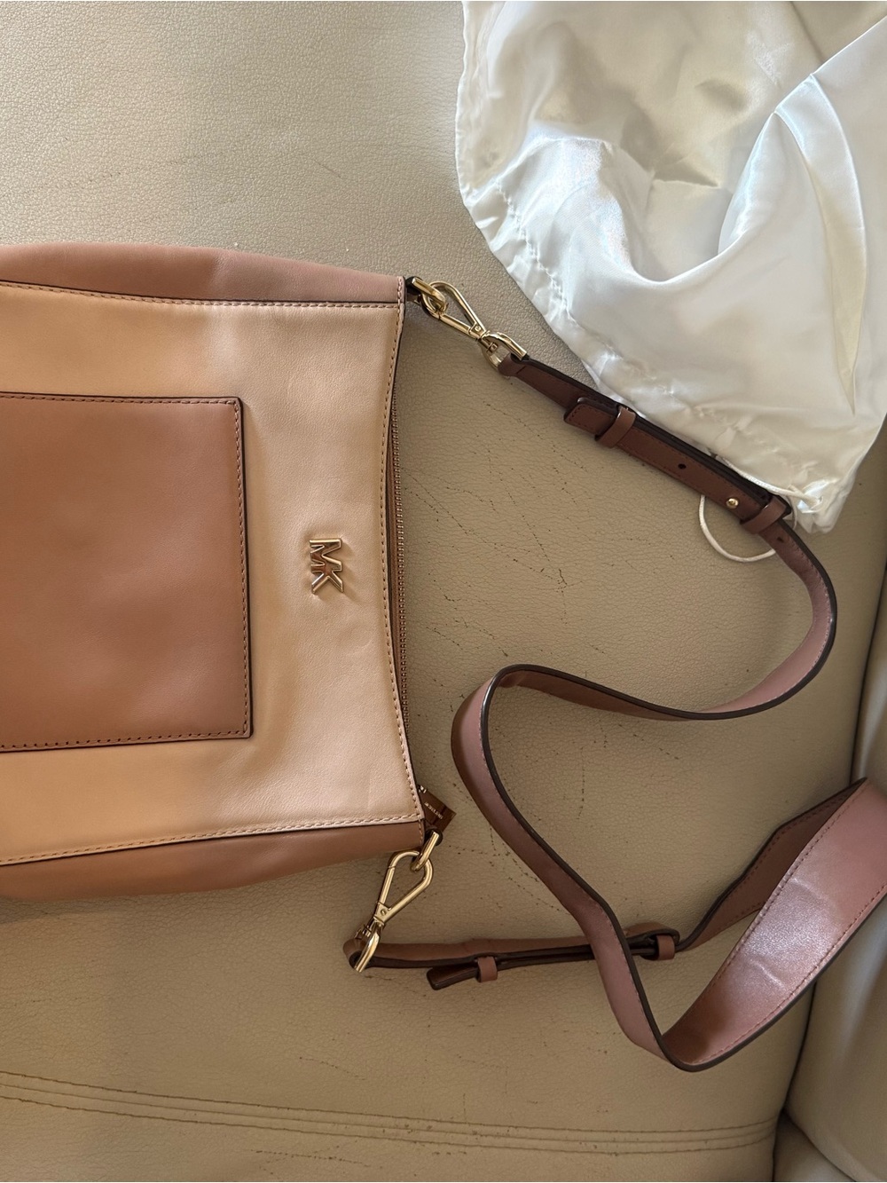 Michael Kors Two-Tone Blush and Tan Leather Crossbody Bag
